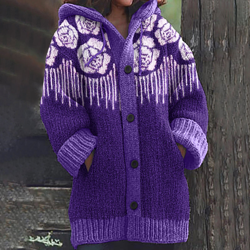 Vintage Floral Jacquard Knitting Hooded Cardigan elevenforest