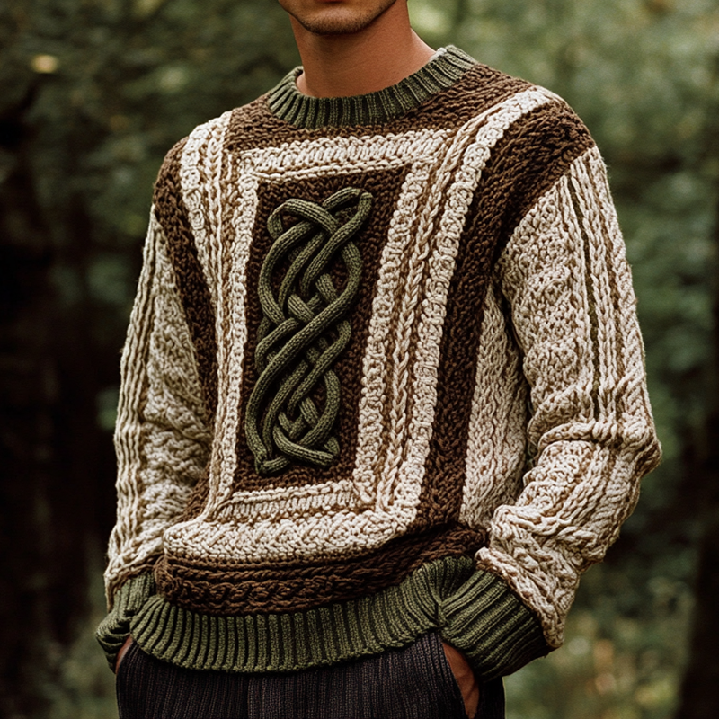 Men's Vintage Chunky Knit Jacquard Aran Sweater artswardrobe