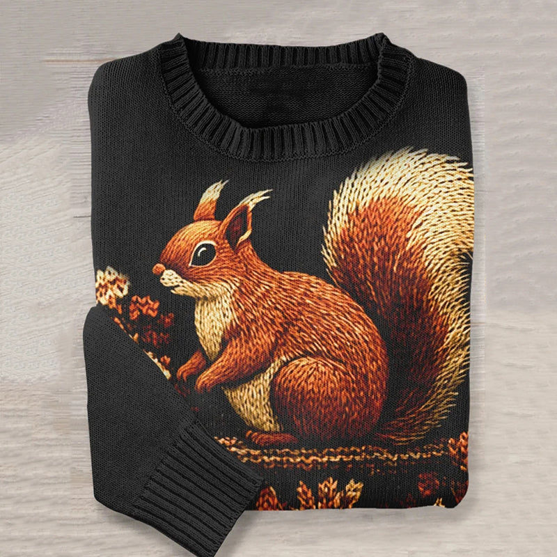 Vintage Squirrels Art Pattern Knit Sweater artswardrobe