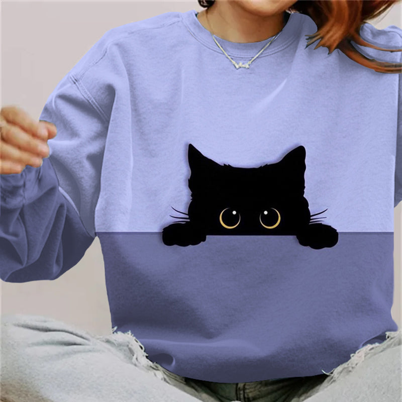 Abstract Creative Peek-A-Boo Black Cat Painting Art Print Sweatshirt elevenforest