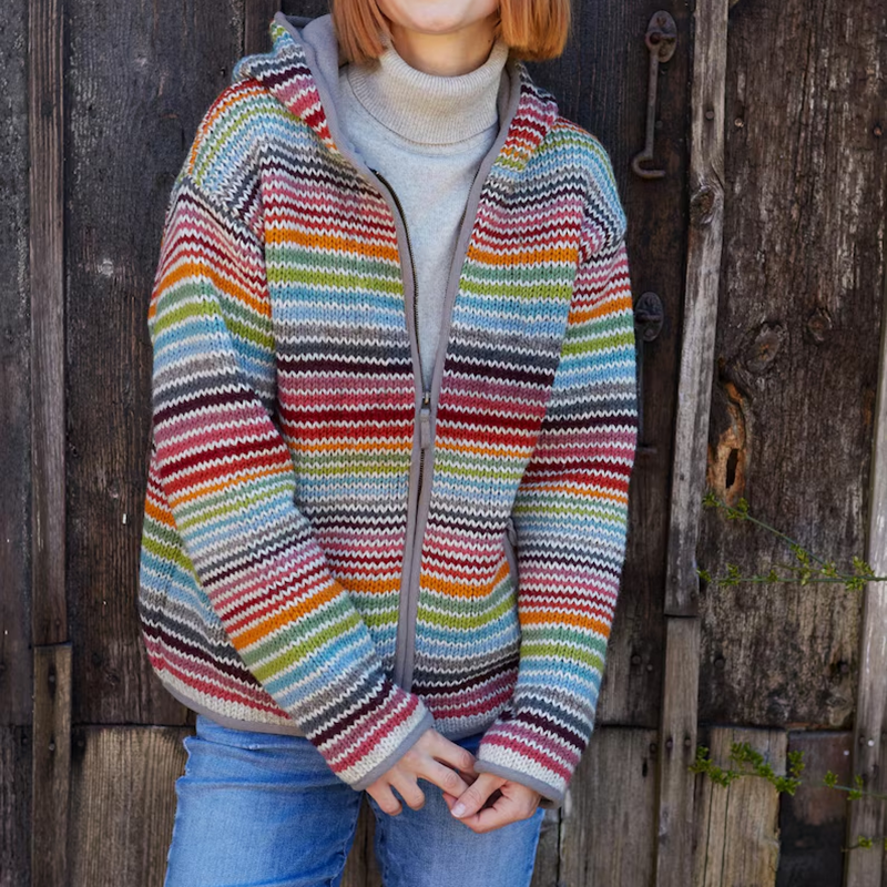 Fairman Rainbow Striped Island Warmth Jacquard Retro Buttons Sweater Cardigan elevenforest