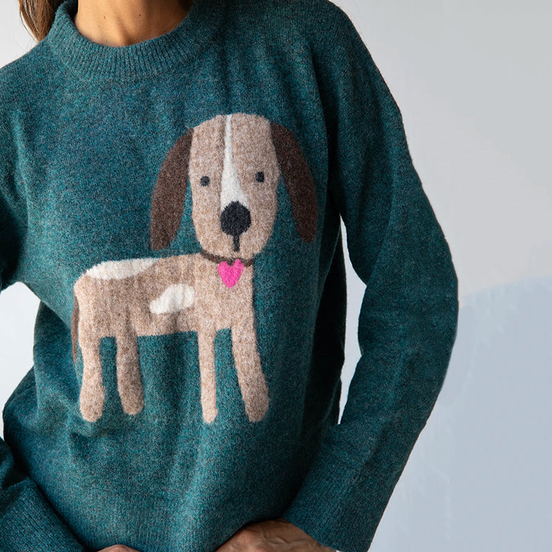 Comstylish Funny Puppy Knitted Embroidered Casual Sweater