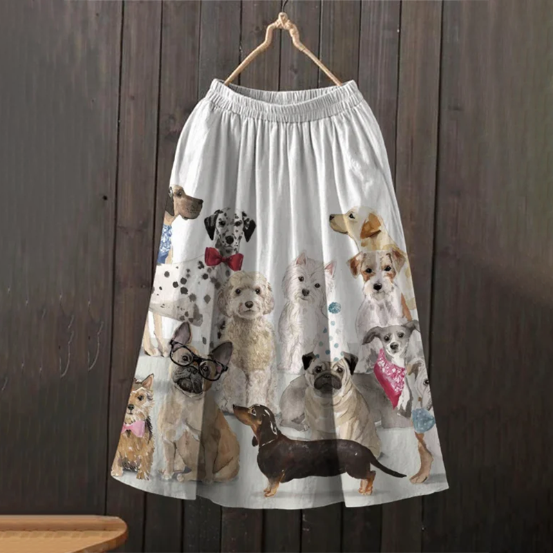 Comstylish Women's Dog Watercolor Art Print Skirt