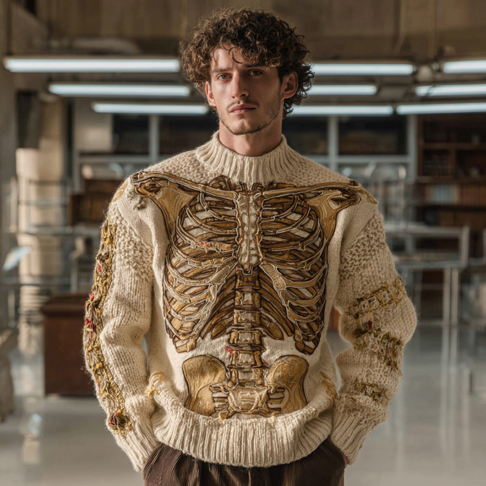 Men's Halloween Anatomy Art Coarse Needle Warm Round Neck Sweater artswardrobe