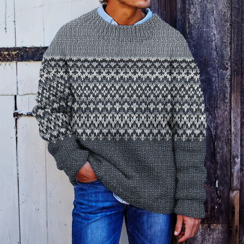 Men's Retro Jacquard Iceland Rhombus Crew Neck Sweater elevenforest