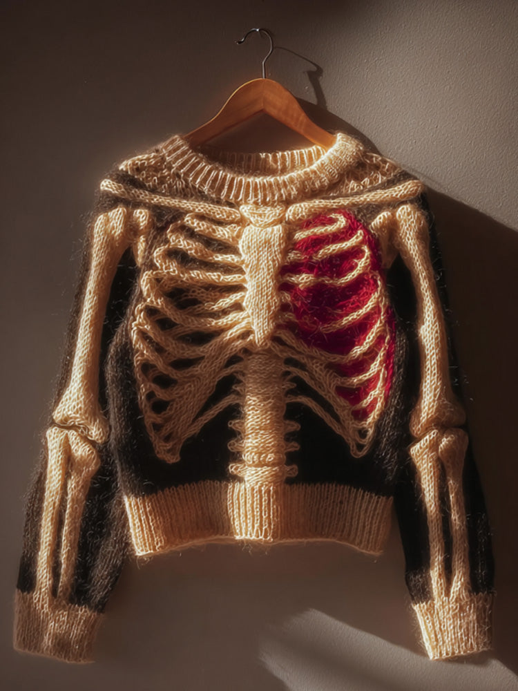 Vintage Halloween Human Anatomy Art Sense Thick Needle Round Neck Sweater artswardrobe