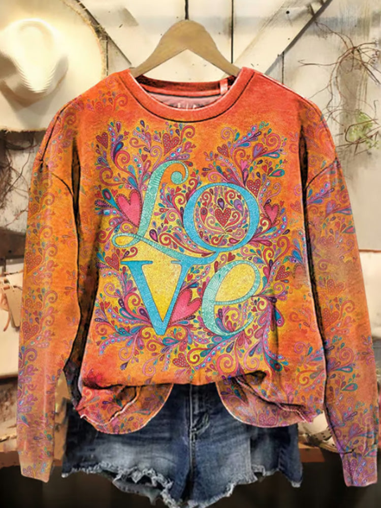 Comstylish Women's Hippie Valentine's Day Love Sweatshirt
