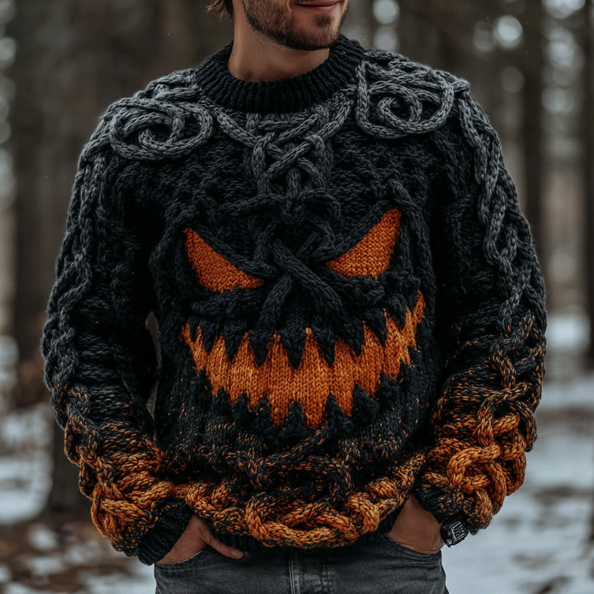 Men's Halloween Spooky Face Gradient Art Knit Crew Sweater artswardrobe