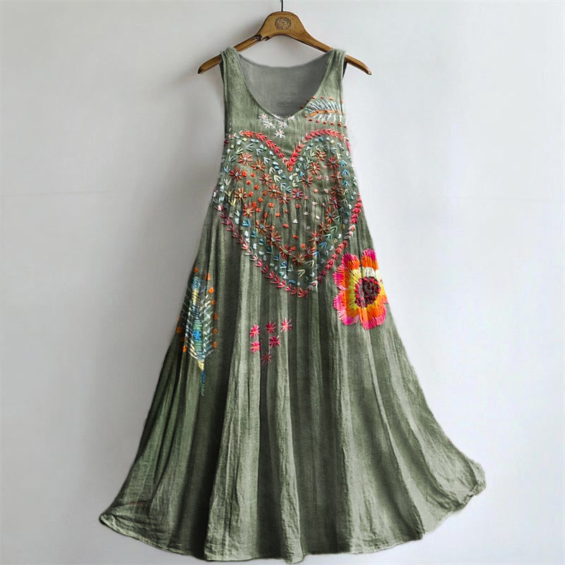 Women's Vintage Bohemian Floral Love Art Print Crew Neck Sleeveless Co