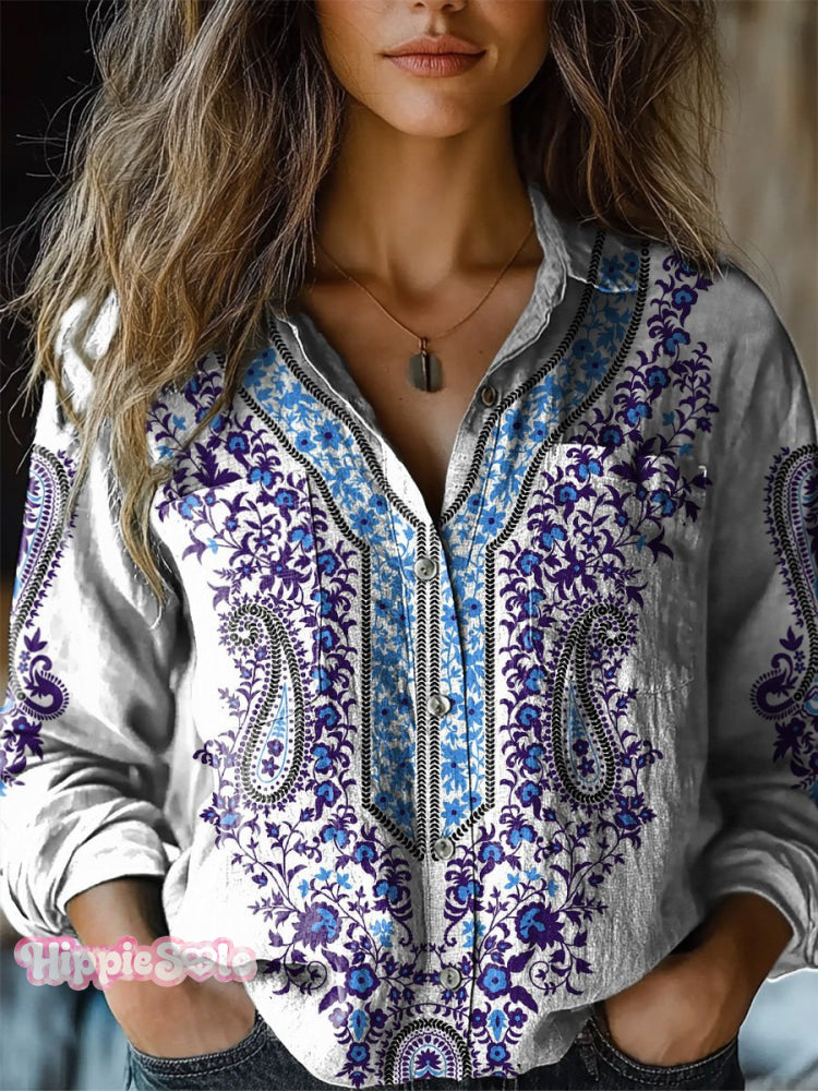 Elegant Ethnic Pattern Printed Women's Casual Long Sleeve Comfortable