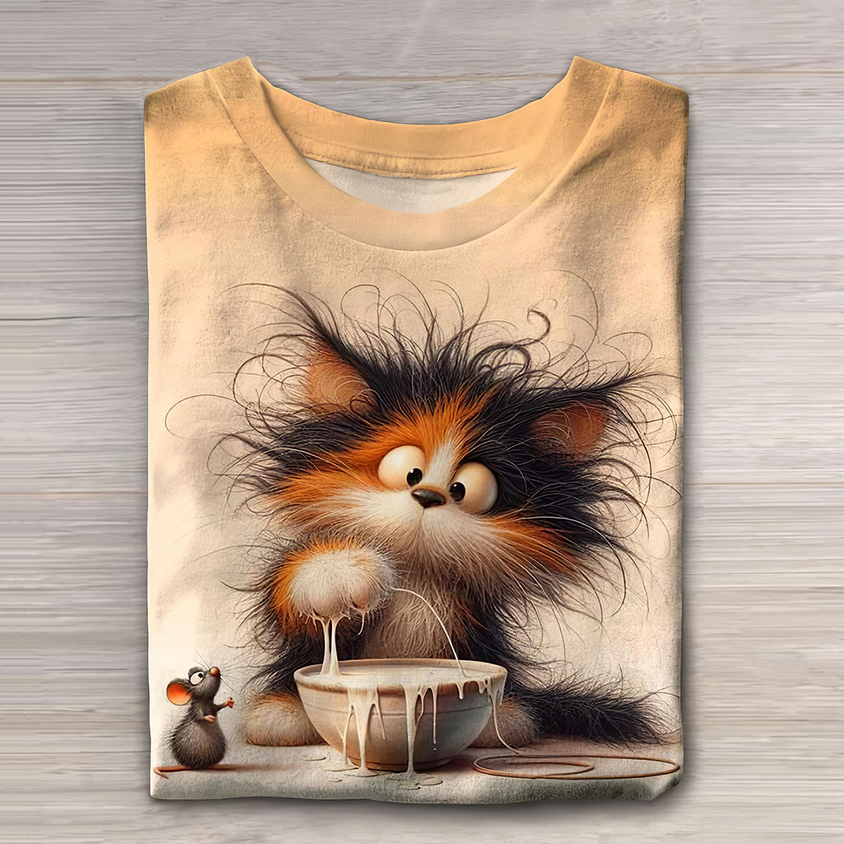 Cute Cat Print Round Neck Short Sleeve T-Shirt elevenforest