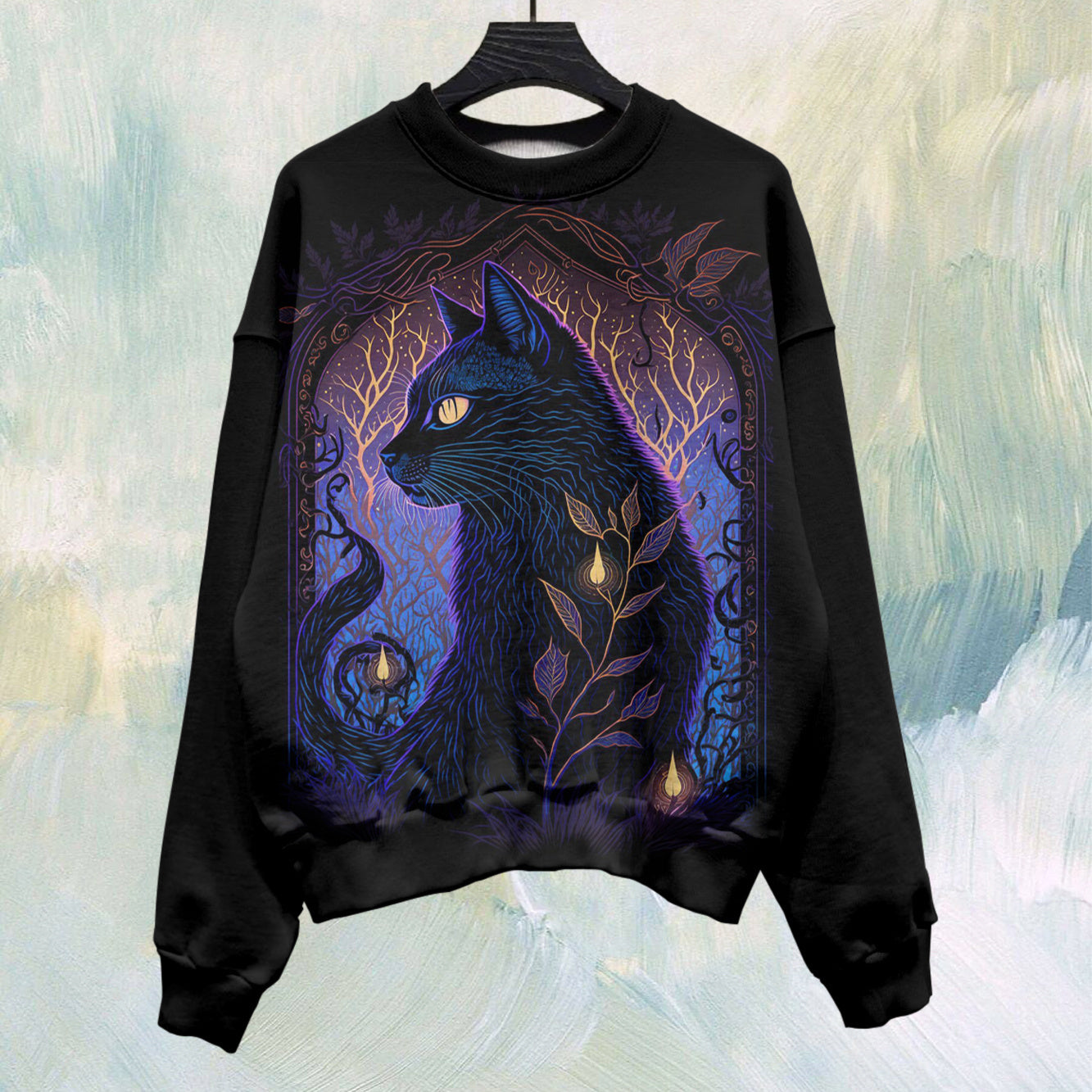 Cat Art Print Long Sleeve Sweatshirt elevenforest