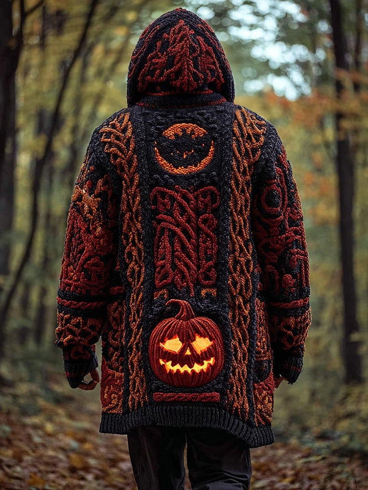 Men's Halloween Pumpkin Inspired Cozy Hooded Cardigan artswardrobe