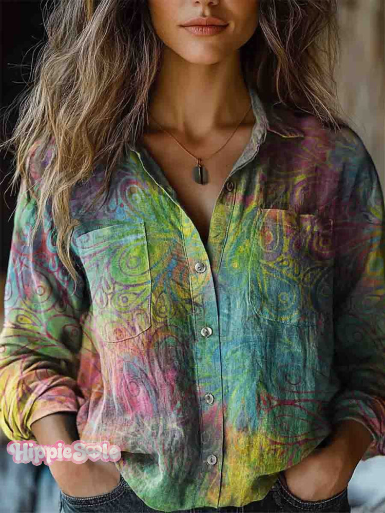 Women's Ethnic Watercolor Floral Art Prints Long Sleeve Comfortable Co