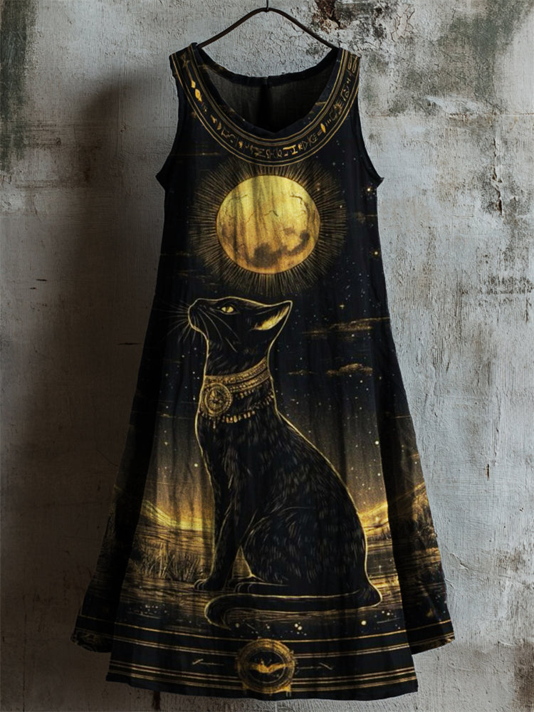 Ancient Egyptian Divine Black Cat Linen Tank Dress