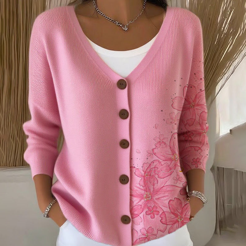 Women's Pink Awareness Floral Print Casual Cardigan artswardrobe