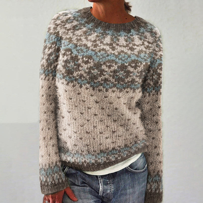 Fairman Island Jacquard Vintage Contrast Polka Dot Print Crew Neck Sweater elevenforest