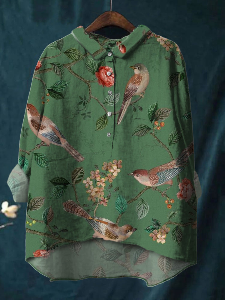 Colorful Watercolor Daisy Print Cotton And Linen Shirt