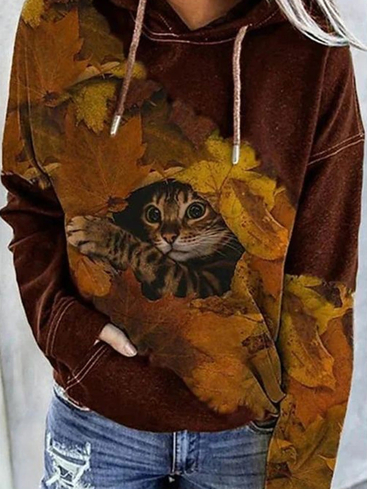 Autumn Winter Cute Cat Print Hoodie artswardrobe