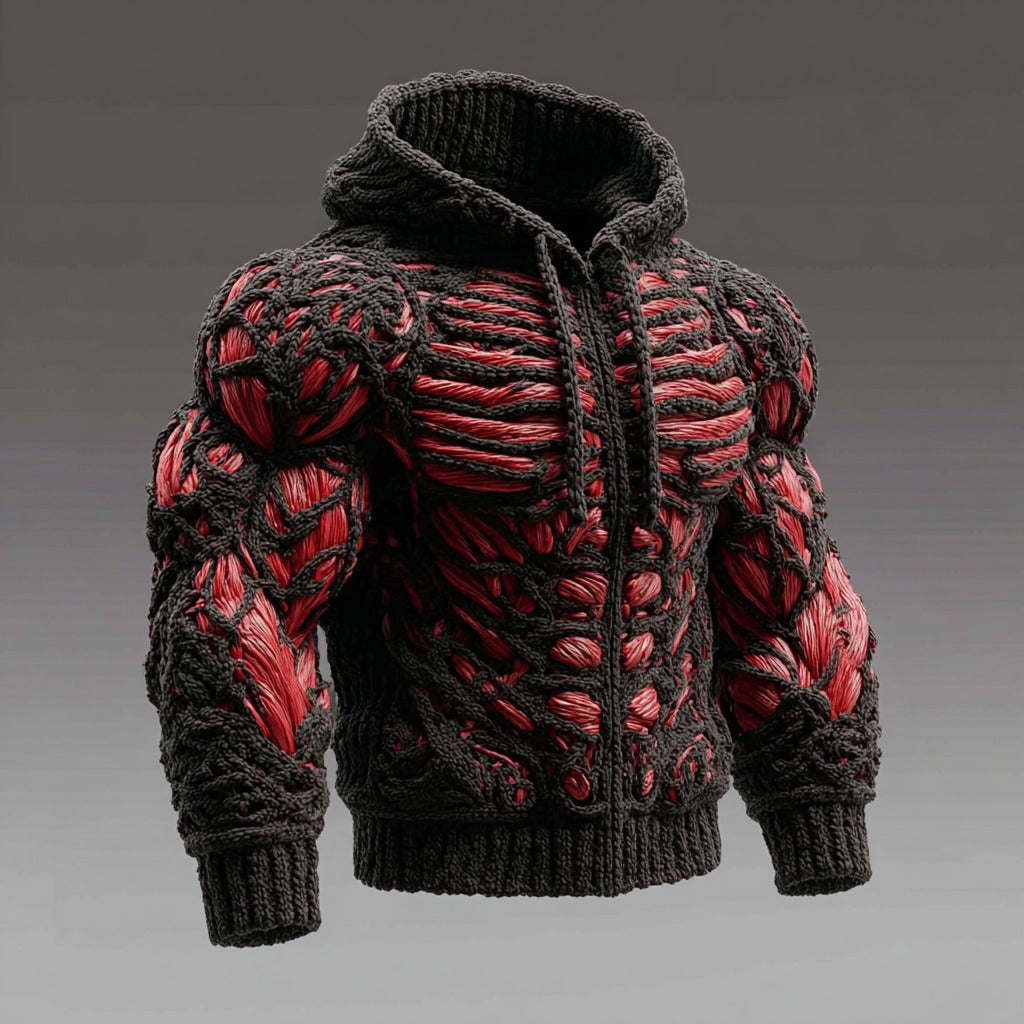 Men's Muscle Line Art Knit Zip Hooded Sweater artswardrobe