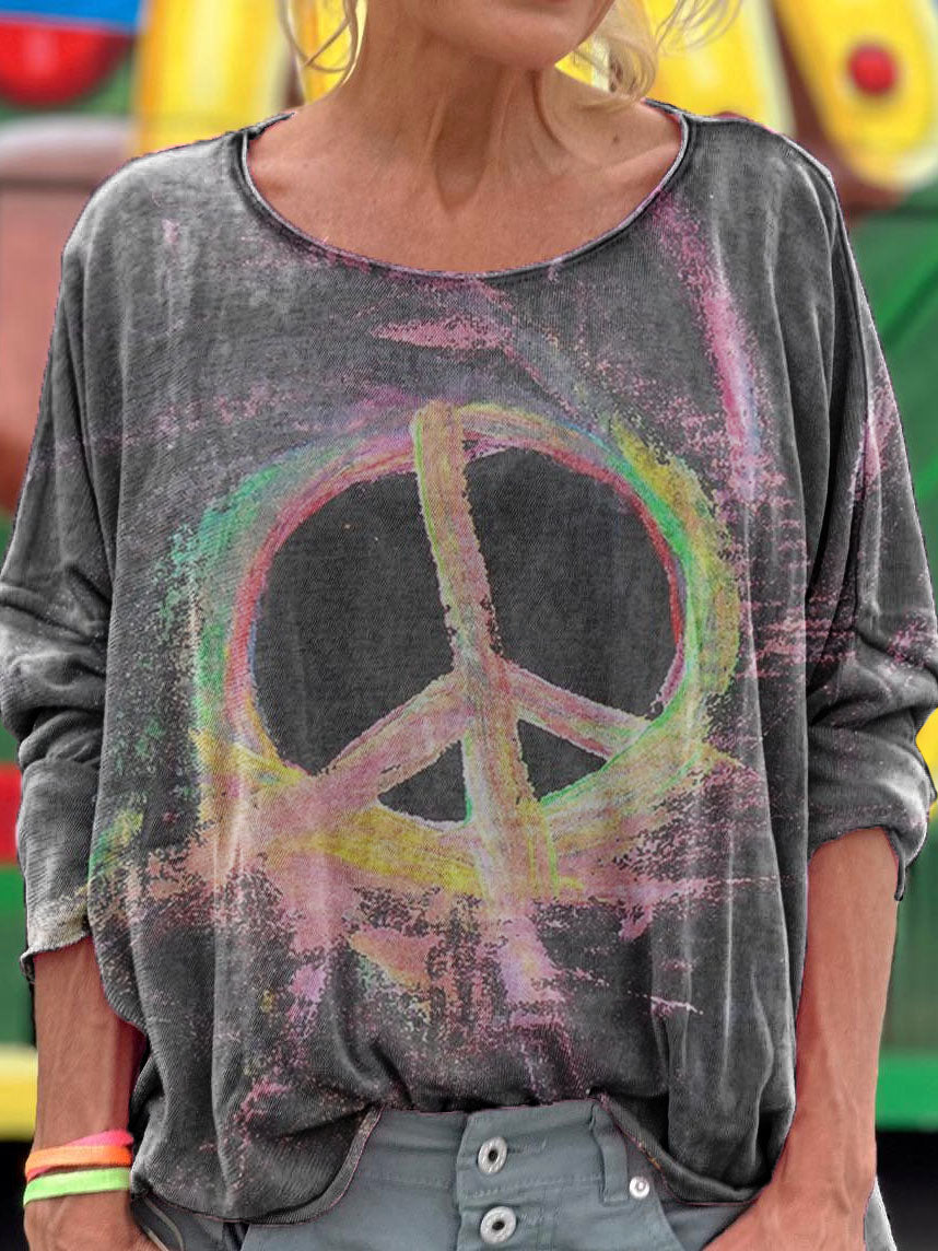 Hippie Graphic Art Print Casual Long Sleeve T-Shirt