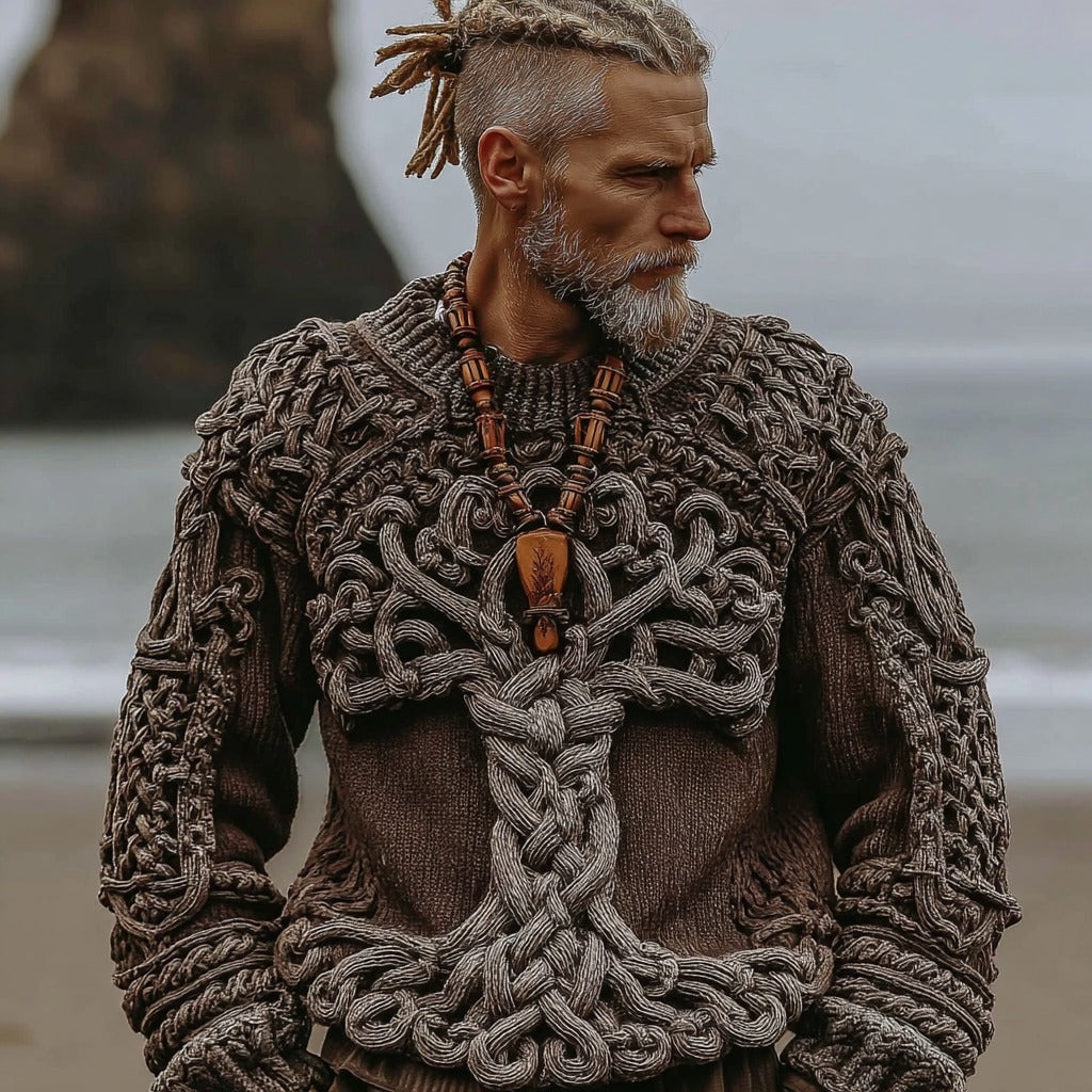Men's Vintage Viking Celtic Knot Tree Of Life Knit Crew Neck Sweater artswardrobe