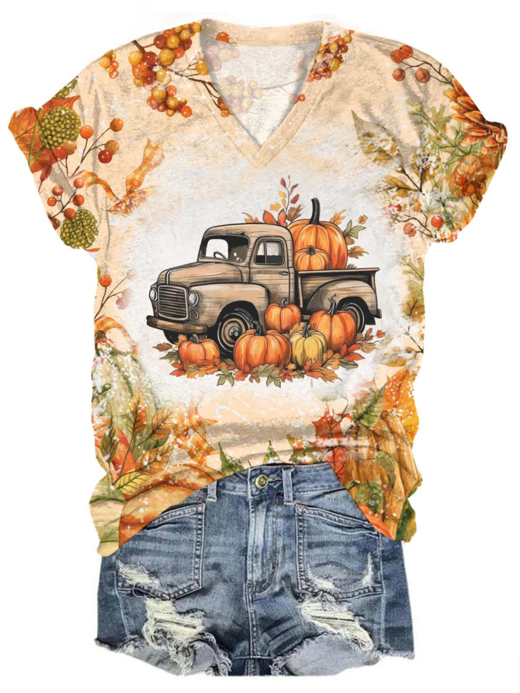 Fall Pumpkin Truck Print Top artswardrobe
