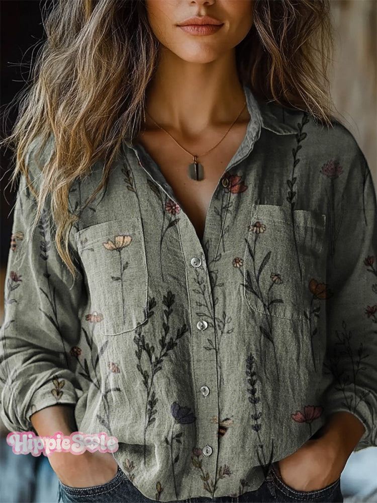 Vintage Style Spring Floral Pattern Printed Women's Casual Long Sleeve