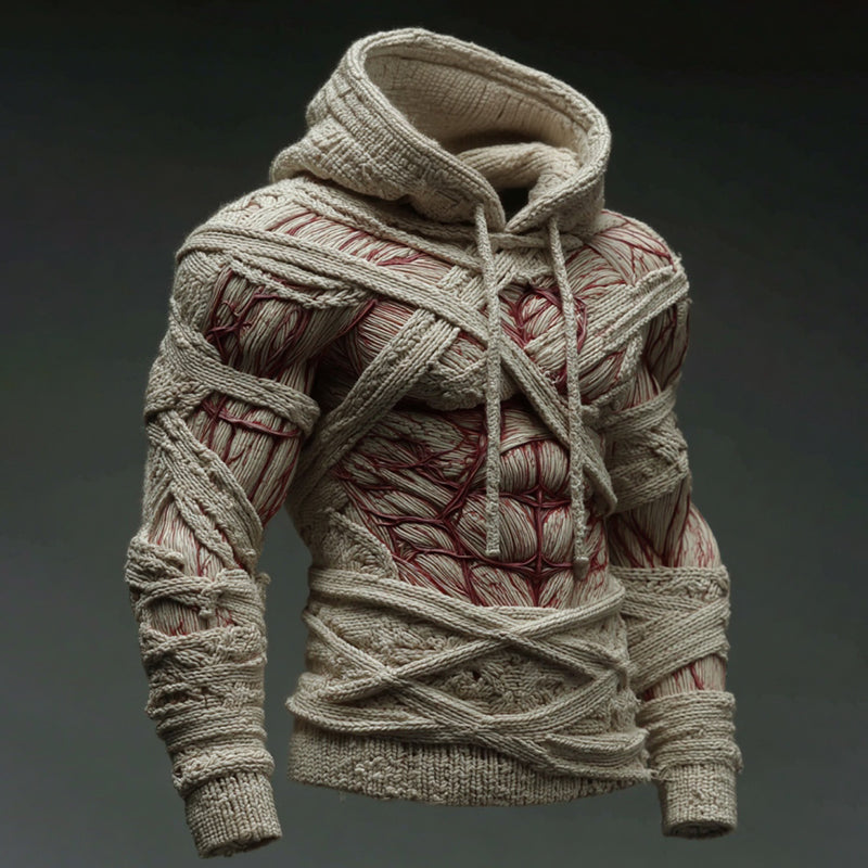 Halloween Bandage Muscle Art Knit Hooded Sweater artswardrobe