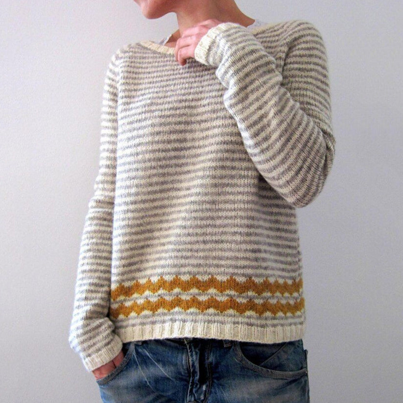 Vintage Striped Jacquard Crew Neck Color Block Loose Sweater elevenforest
