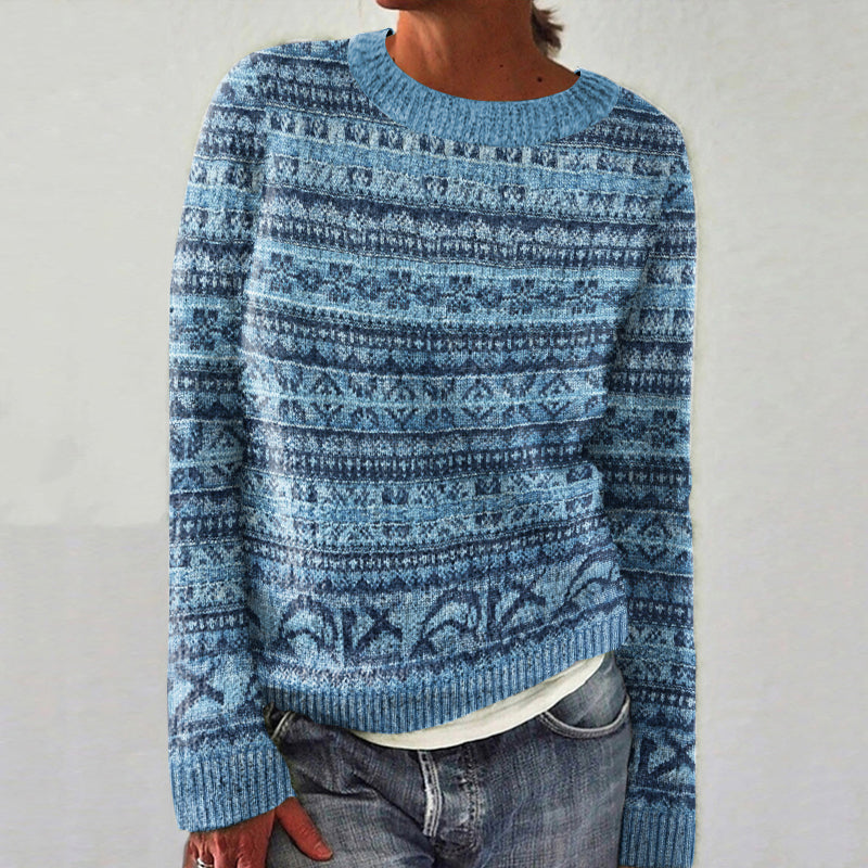 Vintage Fairman Island Pattern Contrast Crew Neck Sweater artswardrobe