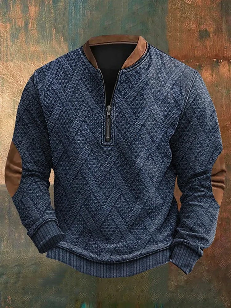 Men's Retro Western Print Zip-Up Sweatshirt elevenforest