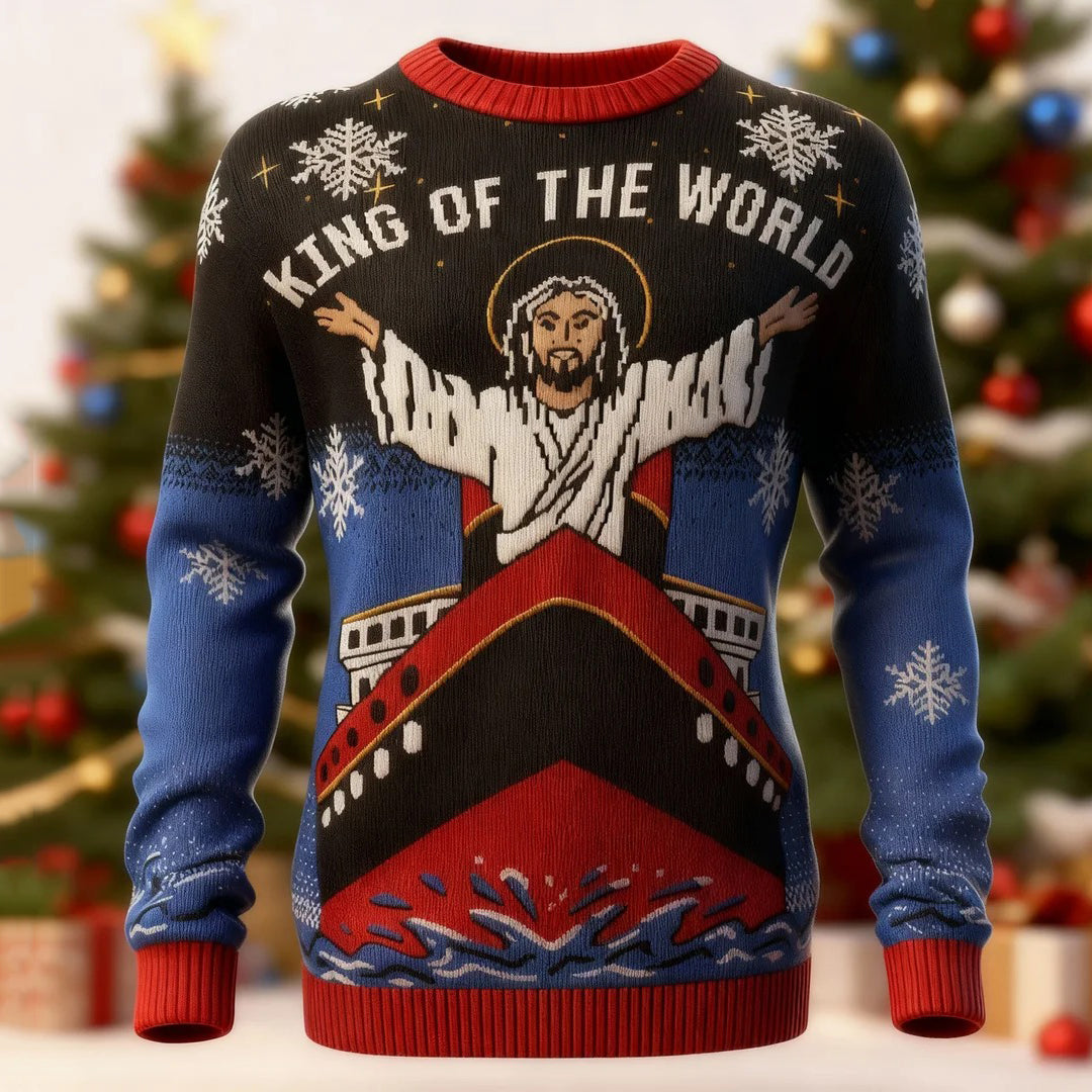 Comstylish King Of The World Christmas Pattern Casual Knit Sweater