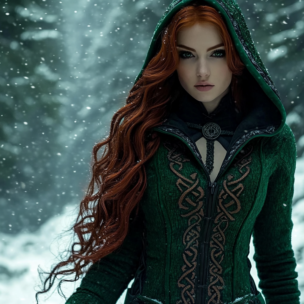 Women's Viking Celtic Knot Jacquard Knit Zipper Hooded Sweater artswardrobe