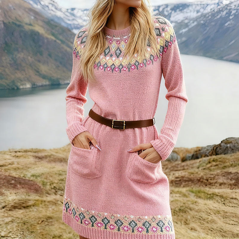 Vintage Fairman Island Knit Jacquard Sweater Midi Dress artswardrobe