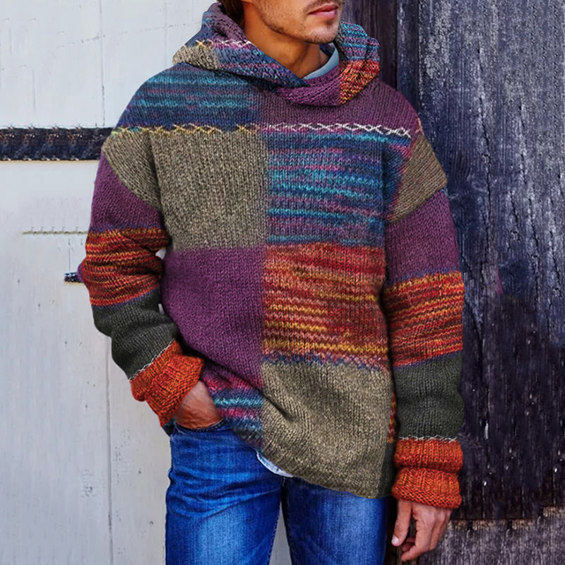 Men's Vintage Patchwork Cozy Hooded Sweater artswardrobe