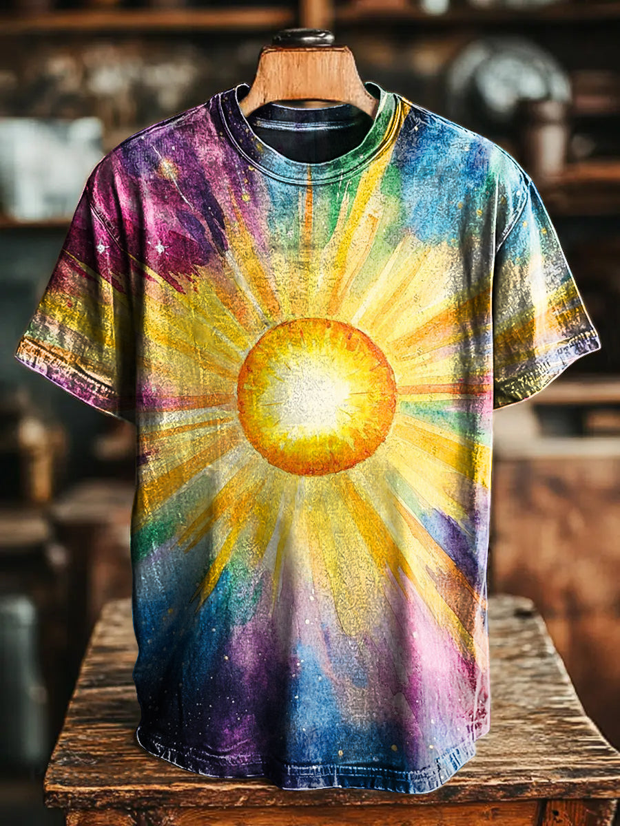 Watercolor Gradient Sun Abstract Sunshine Vintage Art Print Casual T-s