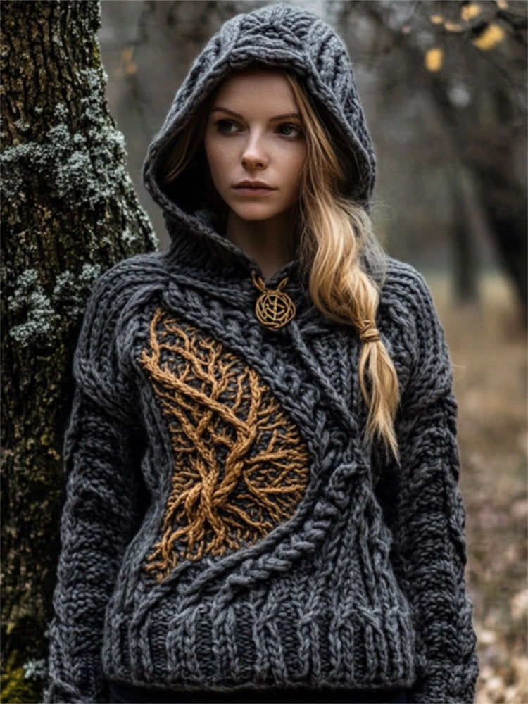 Viking Tree Of Life Mystical Chunky Hooded Sweater elevenforest