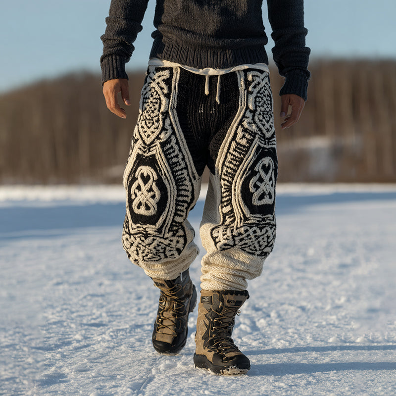 Men's Viking Celtic Geometry Pattern Art Cozy Knit Pants artswardrobe