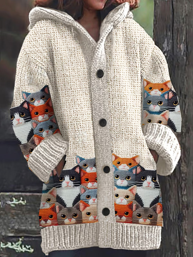 Women's Retro Cat Print Sweater Jacket elevenforest
