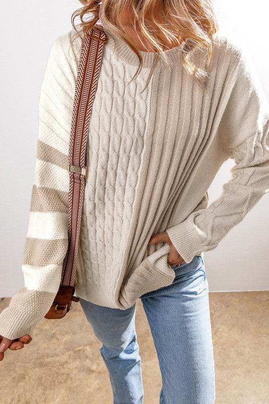 Hilda® | Knitted color block crew neck sweater for women