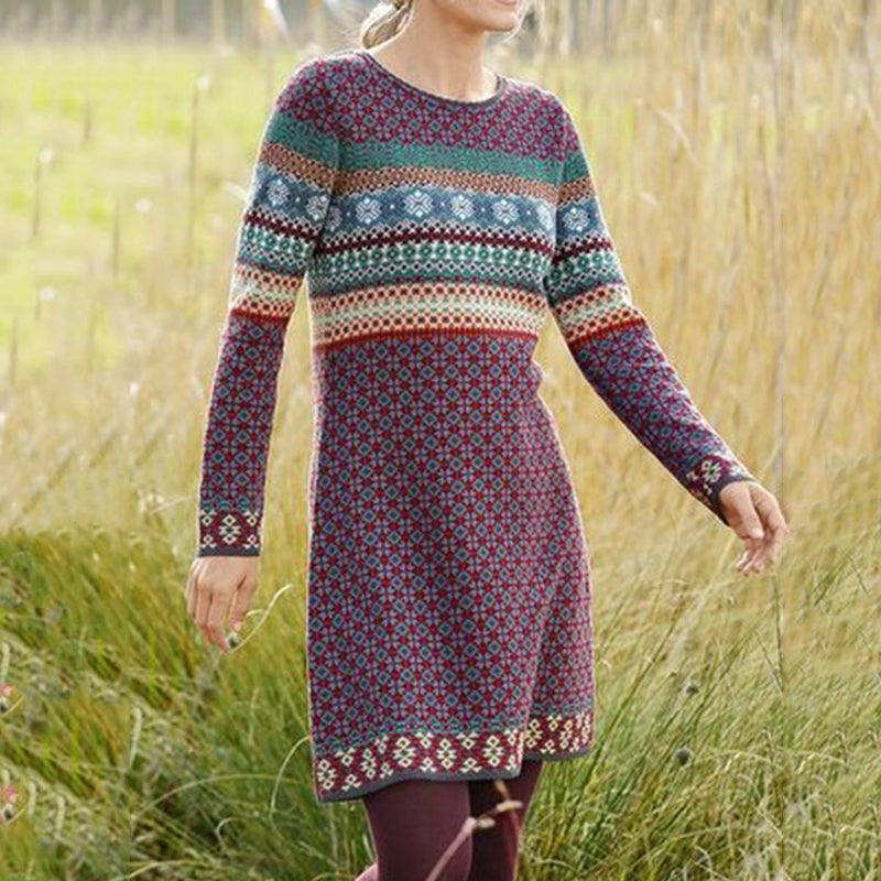 Vintage Ethnic Pattern Cozy Sweater Dress elevenforest