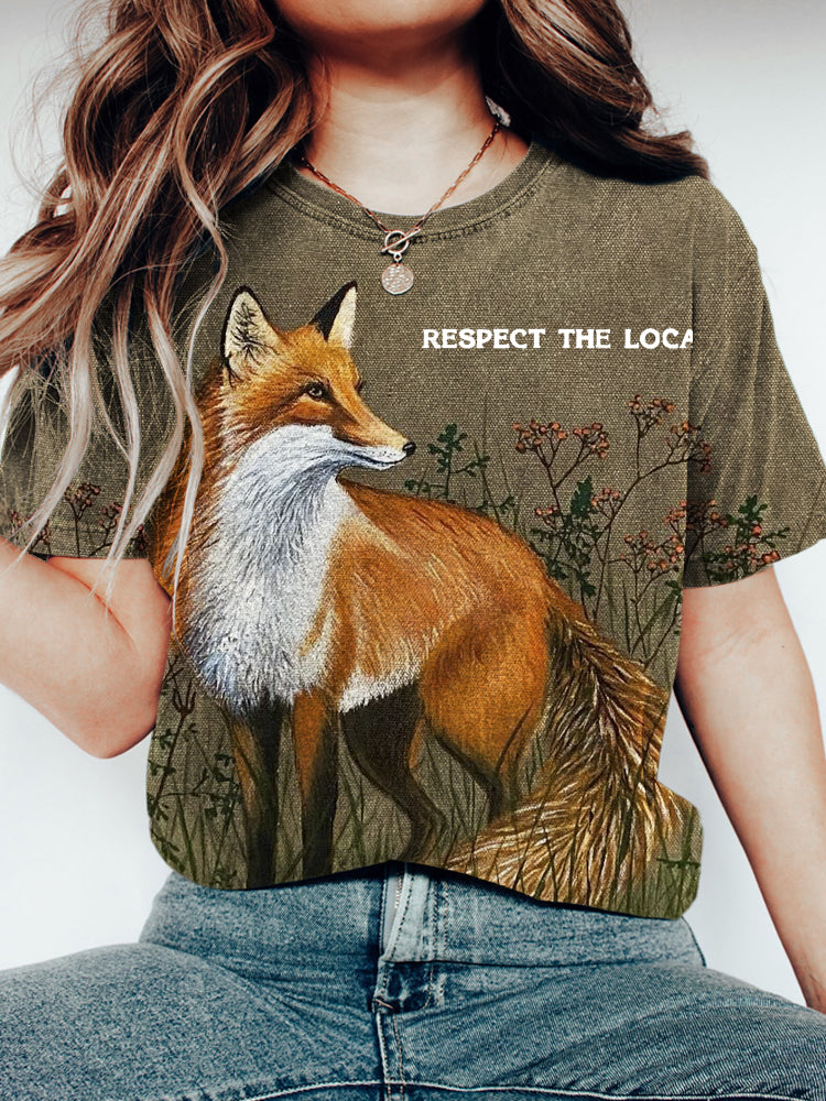 Respect The Local Fox Print Women's Vintage T-shirt artswardrobe