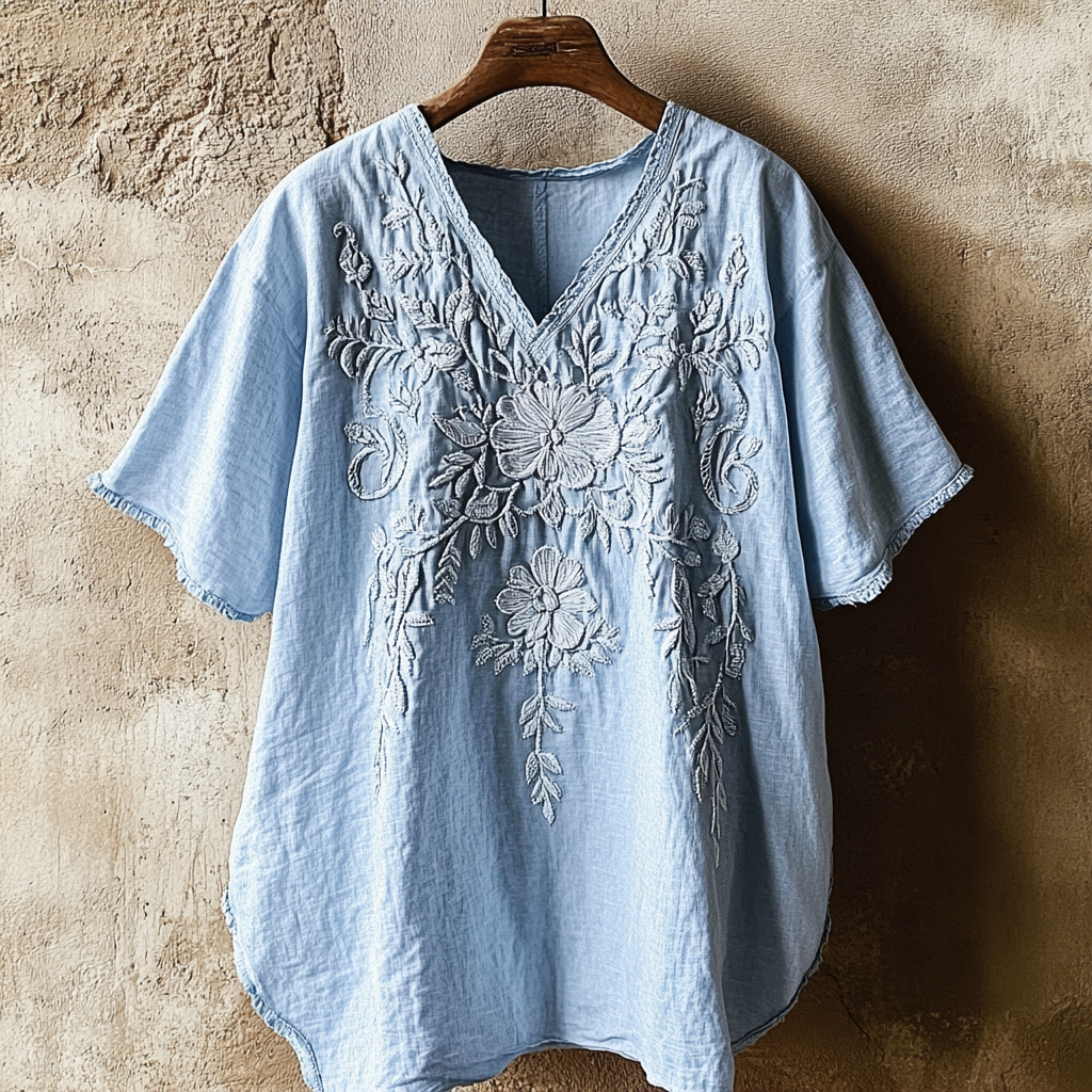 Comstylish Vintage Floral Lace Art Comfy V Neck T Shirt