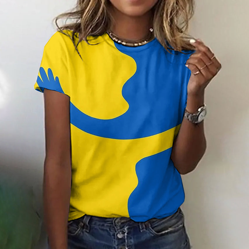 Comstylish Women's Ukraine Print Crew Neck Casual T-shirt