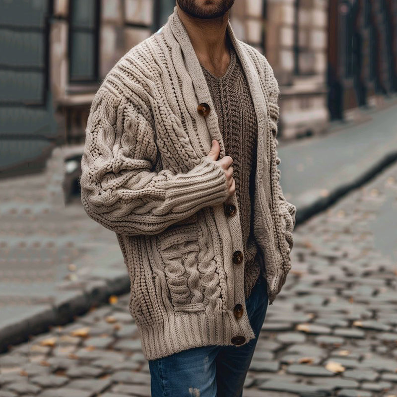 Men's Vintage Hand-knitted Jacquard Cardigan Sweater artswardrobe