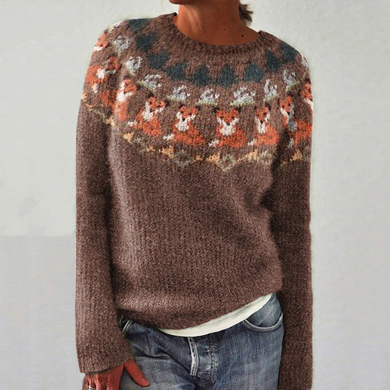 Vintage Fox Knit Jacquard Crew Neck Sweater elevenforest