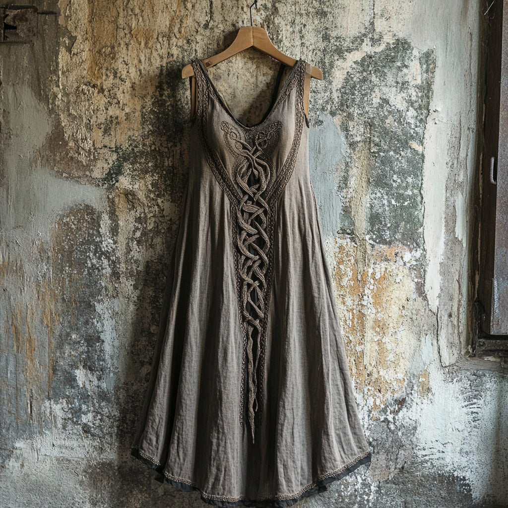 Viking Tribal Celtic Knot Lace Art Linen Tank Dress artswardrobe