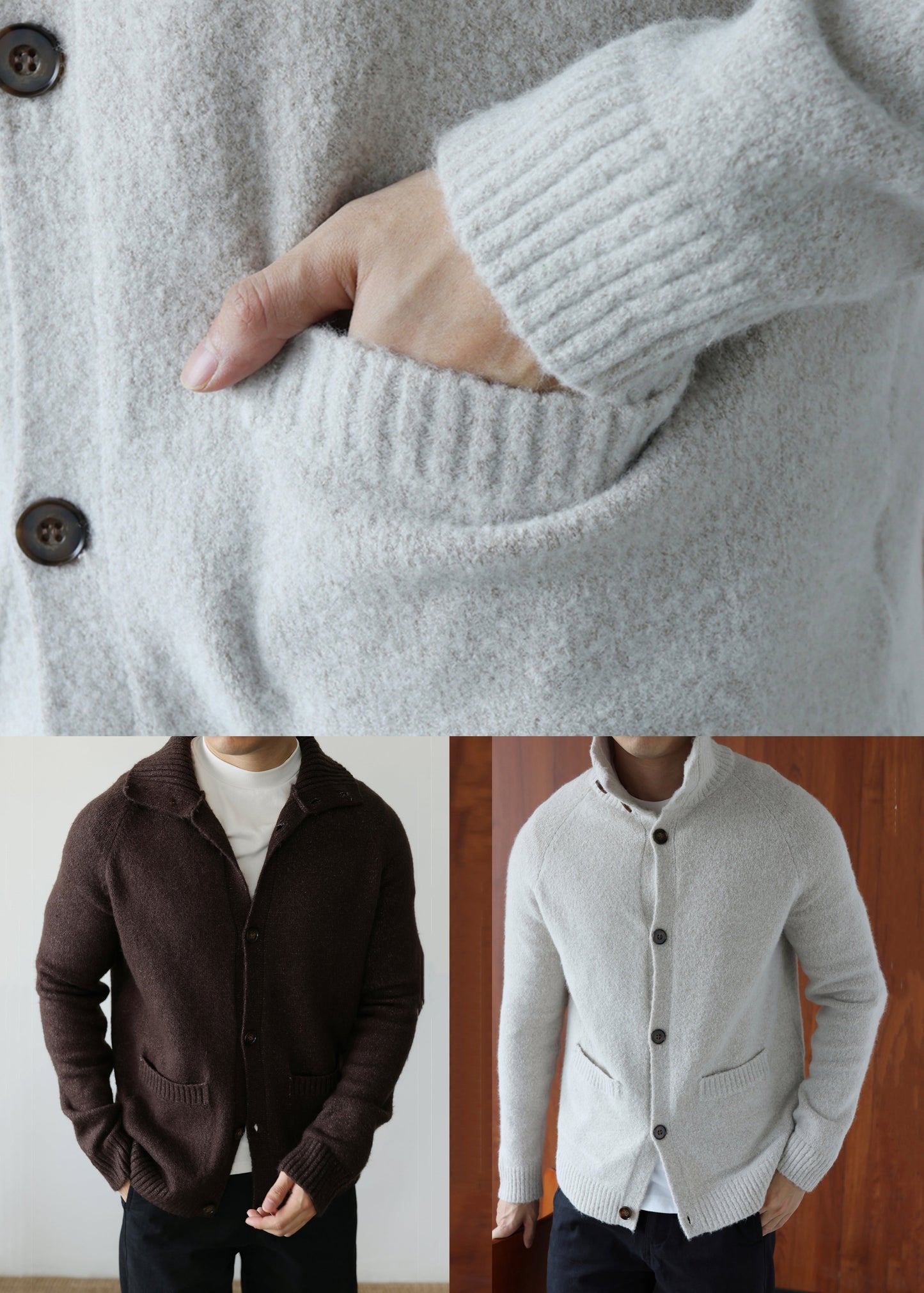 Cardigan in cotone comodo marrone caffè con tasche e colletto alla Peter Pan