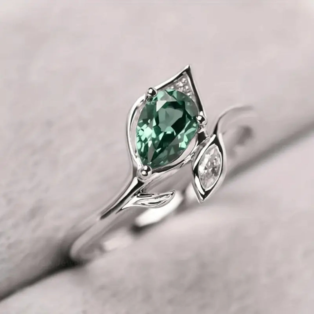 Green Crystalline Floral Ring